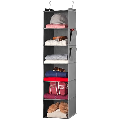 Hanging Closet Organizer - 6 Shelf - Storage Shelves for Clothes ...