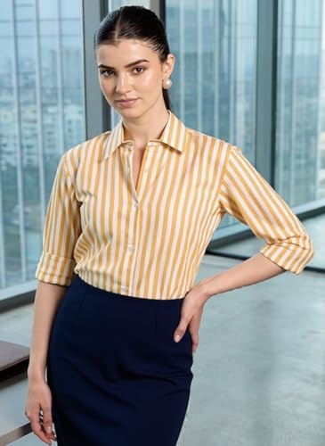 Image of Women's Cotton Striped Shirt | Casual Button Down Shirts for Women | Full Sleeve Stylish Office Wear Top | Regular Fit Color