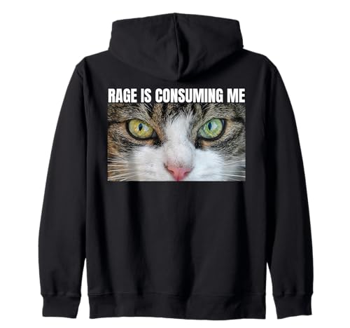 Rage Is Consuming Me Mirando Enojado Cat Rage Tonto Divertido Meme Sudadera con Capucha