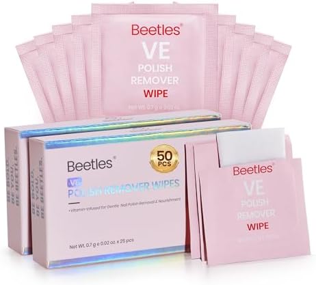 Beetles Acetone-Free Nail Polish Remover Pads - 50 Count Nail Scrubbers 2-in-1 Prep & Lacquer Remover Nail Polish Remover Wipes Travel-Friendly Fingernail Polish Remover with vitamin E