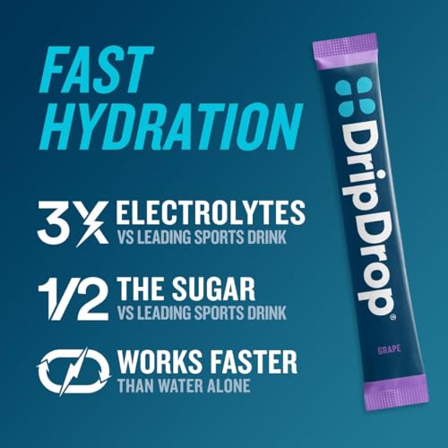 DripDrop Hydration Packets - Juicy Variety Pack - Single Serve Electrolytes Powder Drink Mix - Grape, Fruit Punch, Strawberry Lemonade, Cherry - Non-GMO, Gluten Free, Vegan - 16 Sticks