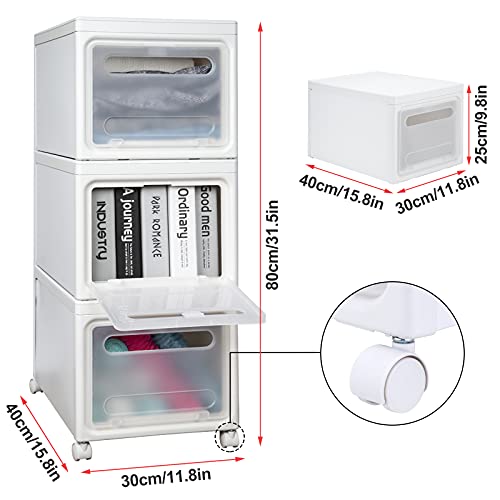 Corodo 3 Pack Storage Bins With Lids For Organizing,Stackable Plastic Bin Cabinet Containers ,Rolling Cart,For Living Room, Office, Bedroom & Bathrooms,White - 11.8 X 15.8 X 31.5 Inch,White #TOP1