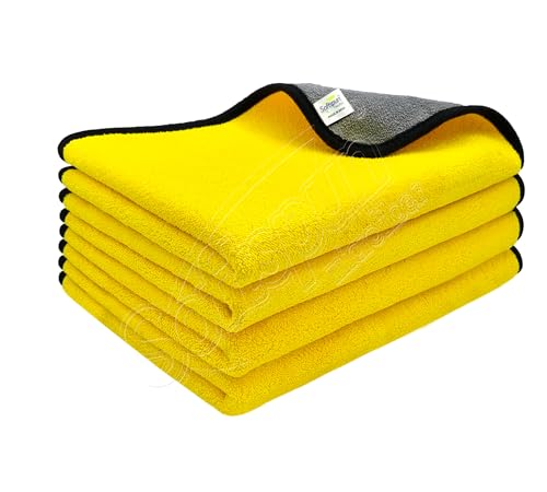 Image of SOFTSPUN Microfiber Cloth for Car Coral 800 GSM 40X60cms 4 Pcs Yellow+Grey! Extra Thick Microfiber Cleaning Cloths Perfect for Bike, Auto, Cars Both Interior and Exterior.