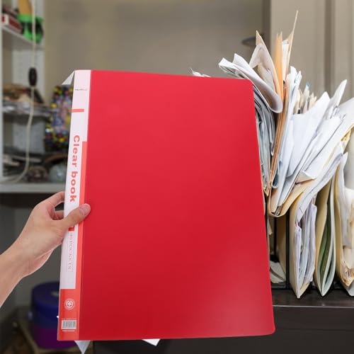Classeur rouge PP résistant avec porte-documents transparents