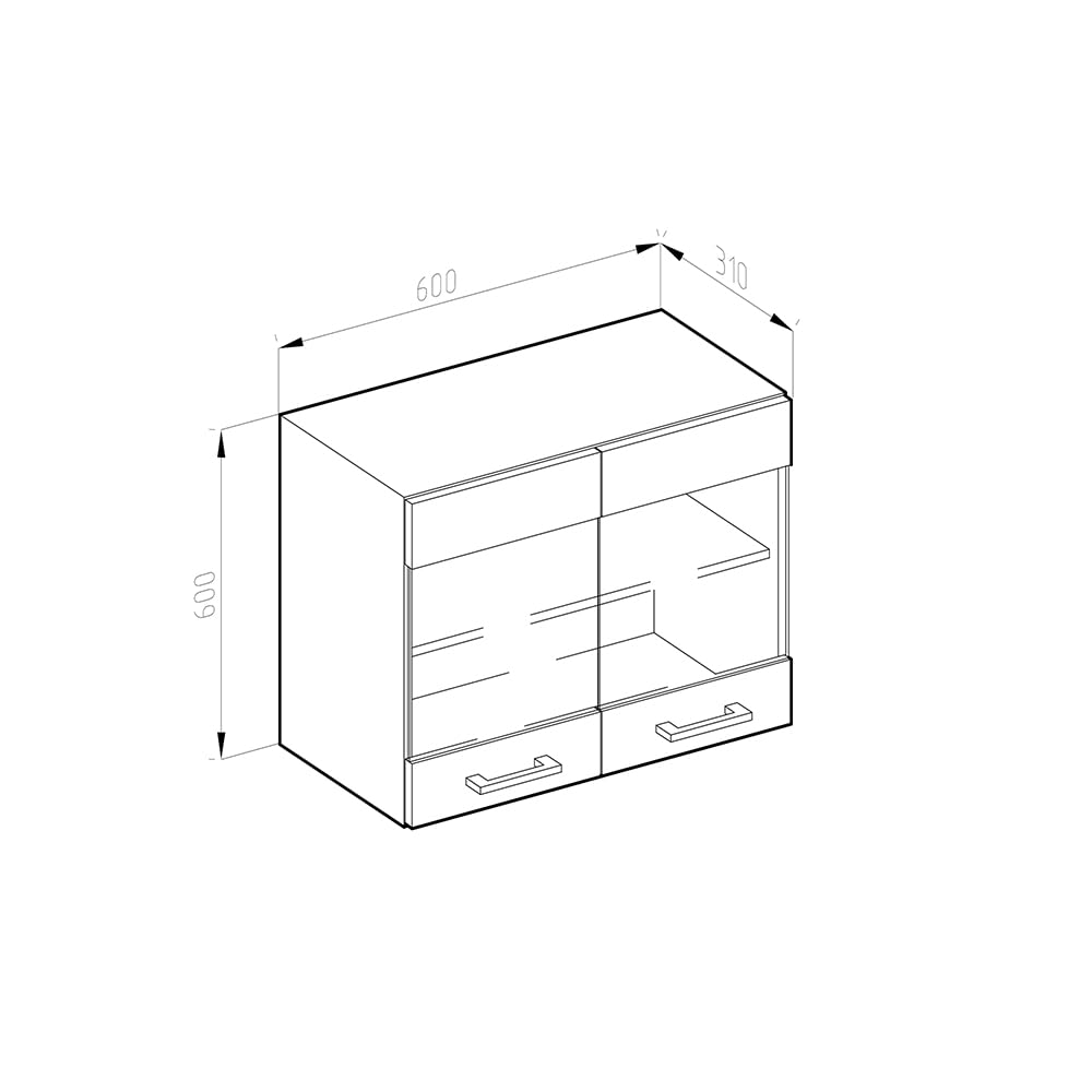 Vicco Mobile da cucina in vetro R-Line, Rovere dorato, 60 cm, per la libera combinazione all'interno di sistemi cucina modulari