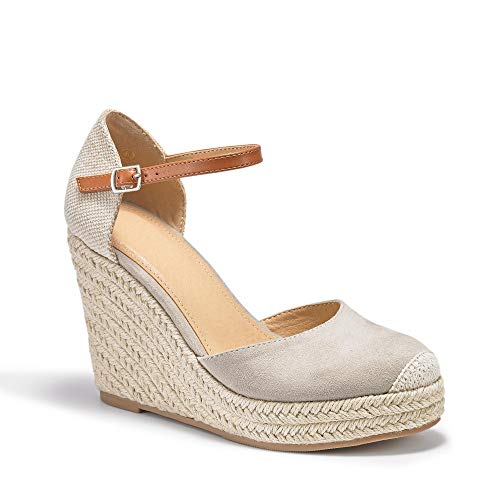 Image of FISACE Womens Summer Espadrille Heel Platform Wedge Sandals Ankle Buckle Strap Closed Toe Shoes