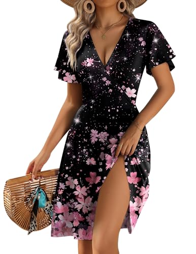 Image of Zeagoo Womens Summer Dresses Wrap V Neck Dress Floral A-Line Ruffle Sleeve Casual Sundress with Pockets 2026