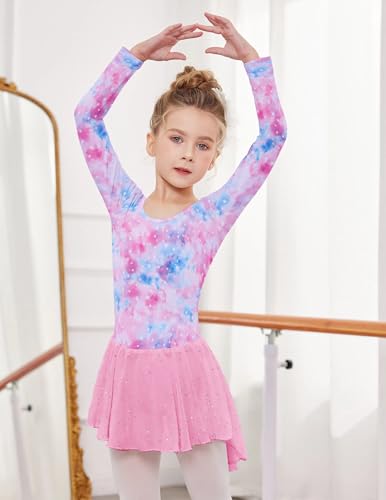 Arshiner Girls Long Sleeve Ballet Leotards with Shinny Skirts Criss-Cross Back Dance Dresses3