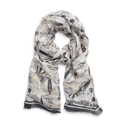 KARL LAGERFELD Women's Icon Karl Graphic Lightweight Pashmina, Beige, One Size