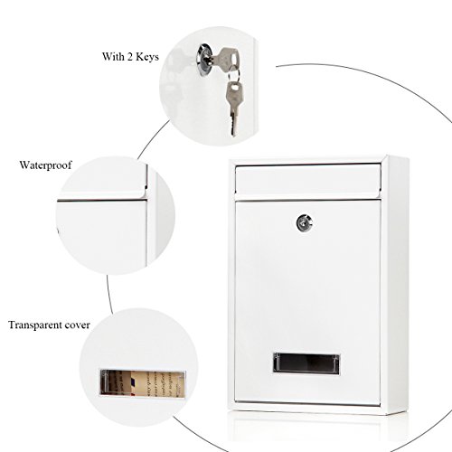 Image of Locking Mailboxes Wall Mounted Vertical - Jssmst Key Lock Mail Box Medium Capacity Galvanized Steel Cover Rust-Proof Metal Post Box, 12.6 x 8.5 x 3.4 Inch, White, SM-0604L