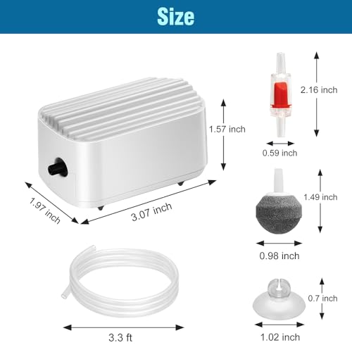 Image of Quiet Aquarium Air Pump 3W Fish Tank Oxygen Aerator Pump with Air Stone Airline Tubing Check Valve Aquarium Bubbler for 3-20 Gallon Fish Tanks