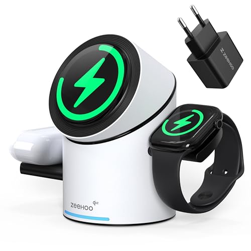 Chargeur sans fil 3 en 1 Qi2 ZEEHOO station de nuit pour iPhone Apple Watch et AirPods