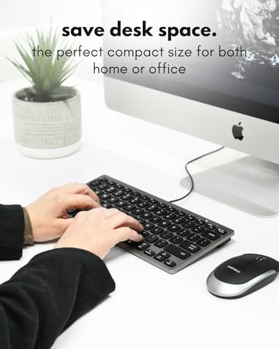 Image of Macally Small Wired Keyboard for Mac and PC (Dual USB C + A) - Save Space, 78-Key Layout with 13 Shortcuts, Type C - Compact USB C Keyboard for MacBook, iMac, iPad, iPhone - Space Gray