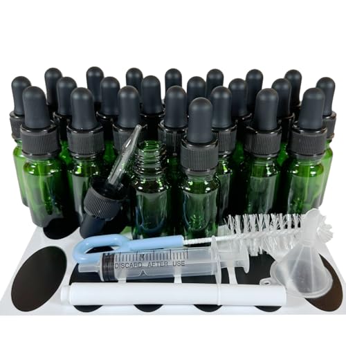 PIPIBA (24個入り) 10mlスポイトボトル ガラス製遮光瓶 アロマオイル瓶 エッセンシャルオイルボトル ピペットボトル ドロッパーボトル 香水瓶 (緑色)