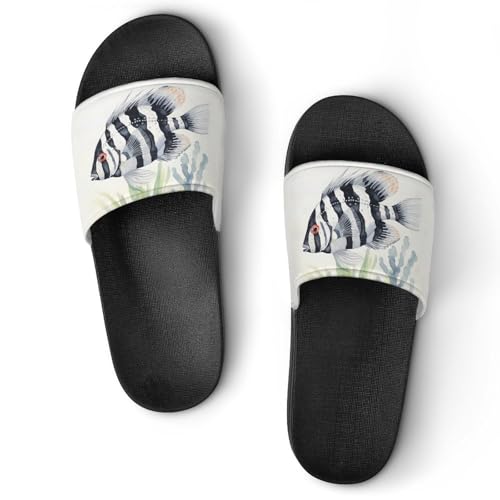 Black And White Striped Fish House Sandals Non-Slip Bathroom Slippers Beach Summer Shoes for Men Women
