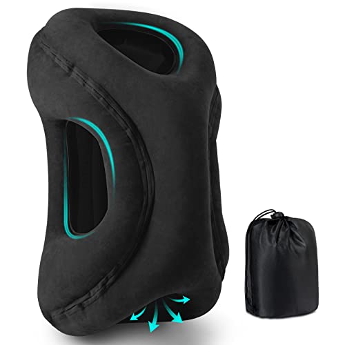Maliton Inflatable Travel Pillow for Airplane Sleeping, Blow up Travel Pillow for Long Flight,Napping Desk Pillow Comfortably Support Head, Inflatable Neck Pillow, Airplane Travel Essentials, Black