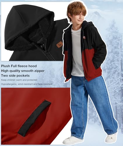Image of ZITY Boys Fleece Jacket Sherpa Lined Hoodie Zip Up Sweatshirts Windproof Outerwear Warm Autumn Winter Coat 6-15 Years