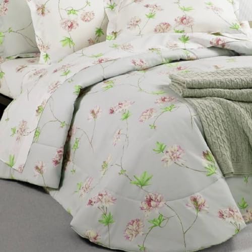 Mirabello Couette pour lit double Azalée en percale de coton gris-rose, Enfile Couette