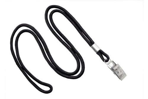 Specialist ID Black Round Non-Breakaway Lanyards with Bulldog Clip - Secure 1/8" Neck Cord Badge Holder that Clips to Slot Hole ID Cards, Name Tags,