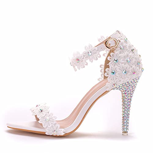 Chaussures de mariage pour dames avec sandales talons fins et strass