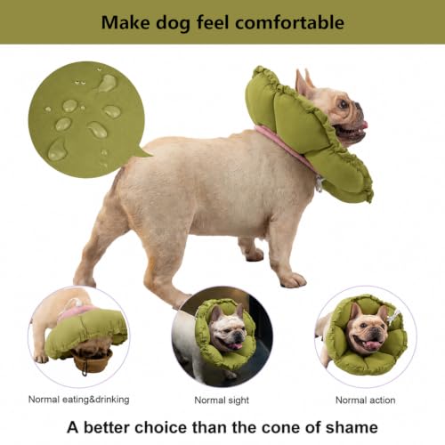Image of H HIDREAM Dog Cone Collar Stress-Free Recovery Cone Alternative: Adjustable Depth & Diameter for Wide-Neck Dogs (Pugs, Bulldogs, Bullies) Green Flower XL-B