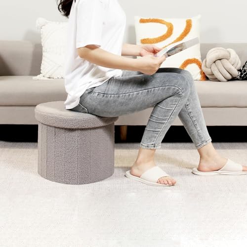 Image of B FSOBEIIALEO Storage Ottoman Heart Shaped Ottoman with Storage, Grey