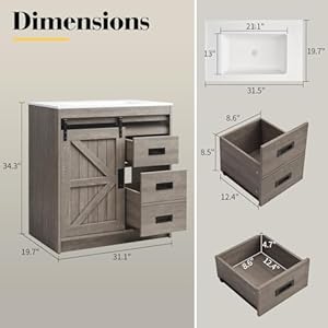 31" Farmhouse Sliding Barn Door Bathroom Vanity with Sink Combo, Bathroom Vanity Cabinet with Drawers & Metal Handles, Freestanding, Gray 31 Farmhouse Sliding Barn Door Bathroom Vanity with Sink Combo Bathroom Vanity Cabinet with Drawers Metal Handles Freestanding Gray