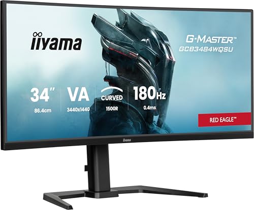 iiyama G-Master Red Eagle GCB3484WQSU-B1 Curved 1500R 86.4cm 34“ VA LED Gaming Monitor UWQHD HDMI DP USB3.2 USB-C 0.4ms 180Hz HDR400 FreeSync Premium Pip/PBP Höhenverstellung schwarz