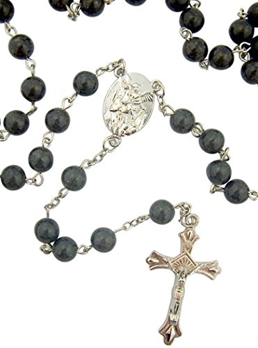 Religious Gifts Acrylic Marble Tone Prayer Bead Archangel Saint Michael Rosary, 22 Inch