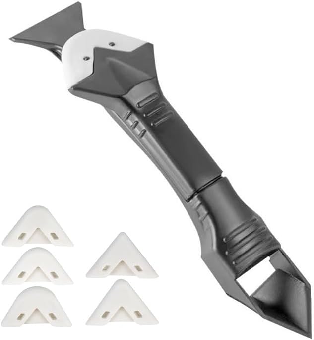 5 in 1 Silicone Caulking Tools（Stainless Steelhead）, Sealant Finishing Tool Grout Scraper, Reuse and Replace 5 Silicone Pads, Great Tools for Kitchen Bathroom Window, Sink Joint