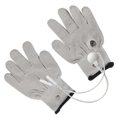 MAGICLULU Terapia Eléctrica de Fibra Plateada Blanca Talla L, con 2 Líneas de Conversión, Eléctricos para Masaje y Rehabilitación de Manos, Equipo para Salud y Bienestar