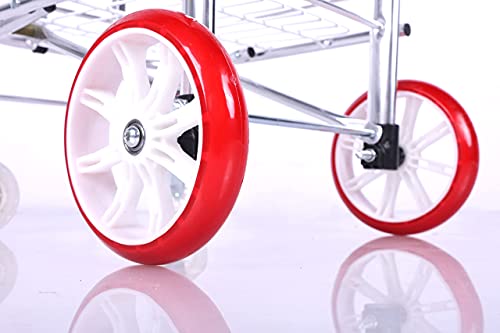 Image of Aluminium Portable Folding Grocery Shopping Supermarket Trolley Hand Truck Deluxe Utility Cart Light weight Space Saver Trolley Cart with 4 Wheel Personal Household Grocery Shopping Trolley Cart