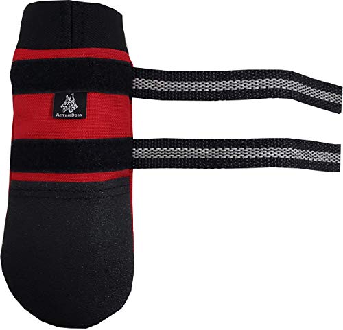 Activedogs Non-Slip Fleece Lined Dog Boots, X-Large Booties Up To 4" Paw W/Reflective Straps For Hot Pavement, Wet Weather - Set Of 2, Red #TOP6