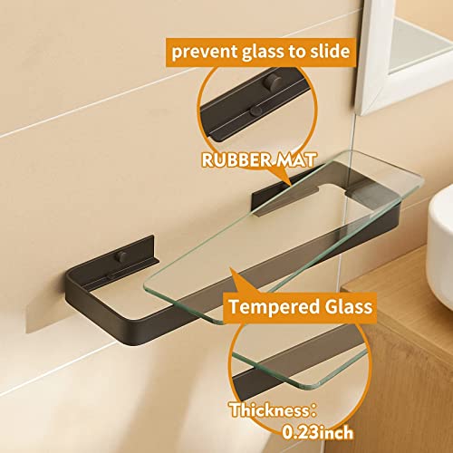 Danpoo Bathroom Wall Shelf, Black Floating Shelf For Bathroom Wall Storage, Glass Bathroom Shelf Organizer Wall Mounted, 16" #TOP4