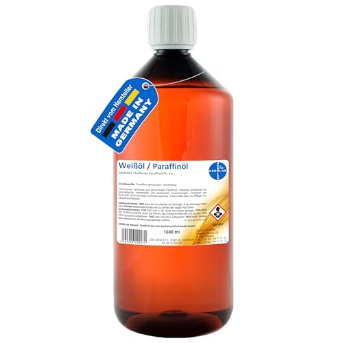 HERRLAN - Aceite de parafina Ph. Eur. 1 litro, aceite blanco, grado médico, incoloro, inodoro y líquido fino, número BAuA N-111510, industria y tecnología, fabricado en Alemania