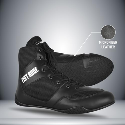 FISTRAGE Boxing Shoes Lightweight Microfiber Leather Kickboxing Training and Fighting Boots Pro Fighters with Mesh and Rubber Sole for Extra Grip - Ventilated Design - Men, Women, Kids Sizes Along With Sting Bag3