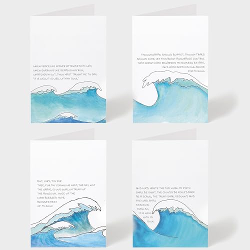 Image of Hymns By Hannah Watercolor Christian Hymn Notecards Gift Set, 4 Notecards w / Envelopes and Sticker Envelope Seals, 4 inchx6 inch Notecards, Blank Inside, Reprints of Original, Hand-painted Watercolor Art,