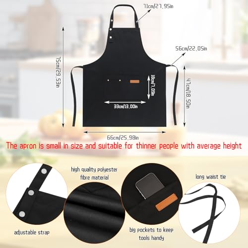 Livdouyu 2 Stück Schürze für Damen und Herren, Wasserdicht Koch Schürze mit 2 groß Taschen, Verstellbare Küchenschürze Grillschürze Arbeitsschürzen für Kochen Malen Backen Hausarbeiten (Schwarz)