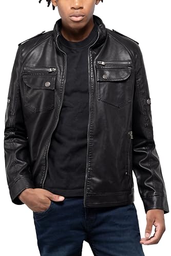 Image of X-Ray Men's Slim Fit Faux-Leather Moto Jacket with Removable Hood