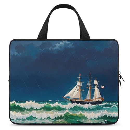 Pochette PC portable 15 pouces motif vagues et voilier vintage