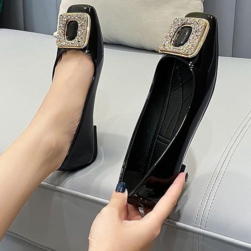 Womens Patent Leather Comfort Square Toe Ballets Flats Closed Toe Rhinestone Slip On Dress Shoes for Wedding Driving Dating Classical Walking Shoes3
