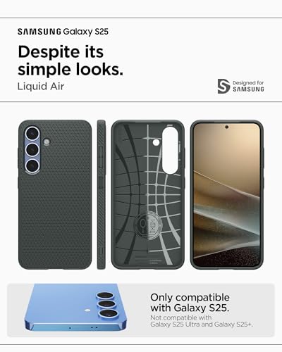Image of Spigen for Galaxy S25 Case, Liquid Air [No Magnet Ring] [Military-Grade Protection] - Abyss Green