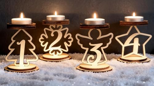 4er Kerzenhalter Adventskranz Zahlen 1-4, Holz Adventskranz...