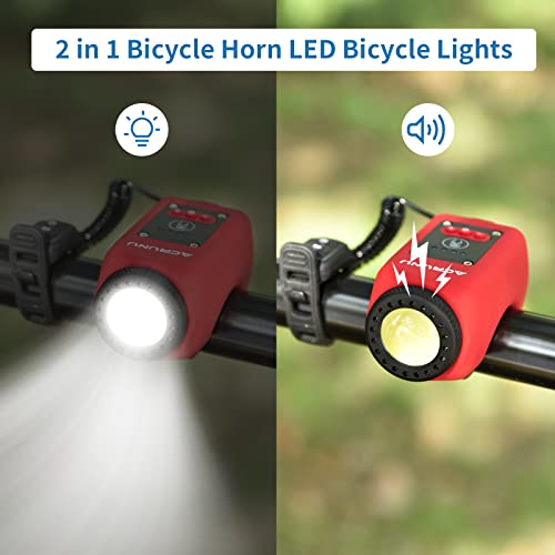 Bike Horn With Light -2 In 1 Bicycle Horn Cob Bike Lights -4 Light Models With 5 Unique Sound Effects-Usb Rechargeable Waterproof-Ship Whistle, Earthquake Siren, Bike Bell, Reminder, Dog (Black) #TOP2