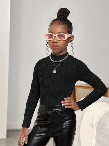 SHENHE Girl's Ribbed Knit Mock Neck Long Sleeve Fitted Basic Knitwear Tee Top4