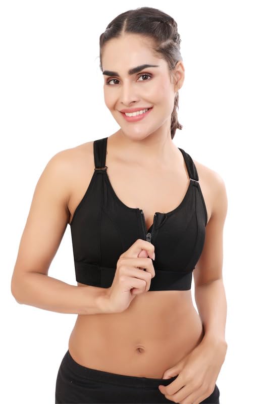 Image of Women Polyester Spandex High Impact Front Zip Sports Bra Fitness Criss Cross Back Crop Tops for Gym, Yoga & Workout - Size: M-4XL
