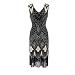 Produktbild Lazzboy Kostüm 1920er Jahre Flapper Kleid Hochzeit Party Geschichteten Quaste Cocktailkleid Vintage Damen Pfau V Ausschnitt Fasching(W-Gold,M)