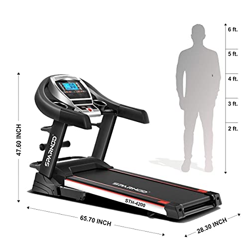 Image of SPARNOD FITNESS STH-4200 (4.5HP Peak DC Motor) Foldable Treadmill for Home Use Free Installation | Cardio Benefits | Auto-Incline Multifunction, Massager, Twister & Dumbbells Max User Weight: 120 Kg