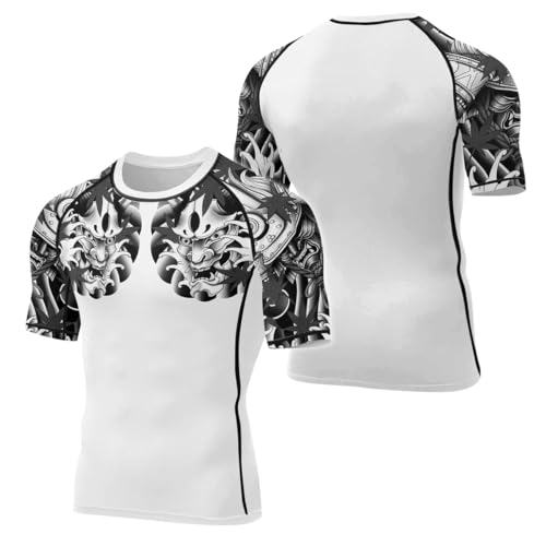 Samurai Ranked Jiu Jitsu Rash Guard for BJJ MMA Training Grappling Short Sleeve Men’s Baselayer Top