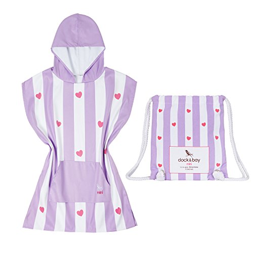 Dock & Bay Kids Poncho Microfiber Towel (Purple Heart, Small) - Child Bath Robe Poncho Includes Drawstring Bag